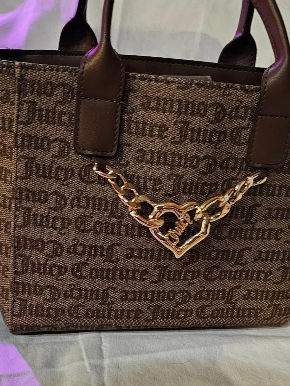 Juicy Couture Brown Logo Heart Chain Shoulder Bag